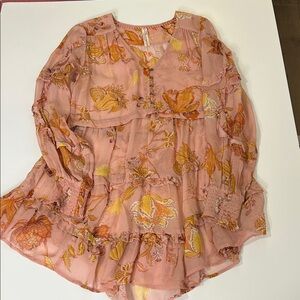 Anthropologie Pink and Orange Floral Blouse